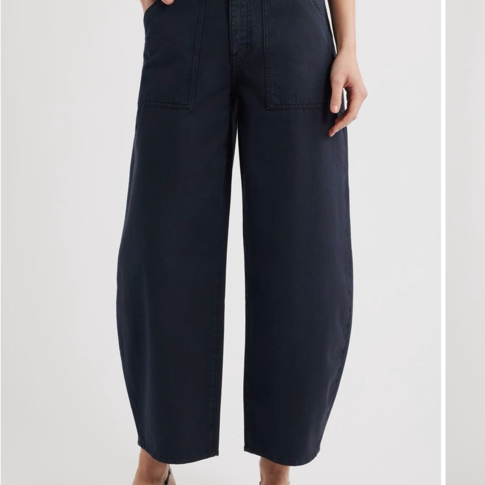 FRAME Ankle Barrel Navy Wide-Leg Pants